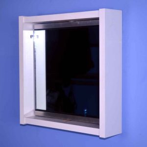 Exam Room Refraction Mirror in Shadowbox Frame, shown in Grey Laminate with our "EZ-Aim adjustment feature.