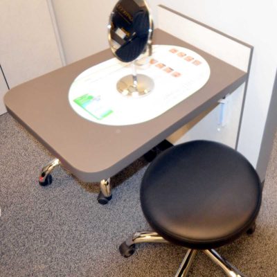 Fold when not needed...Another tight space serviced by a drop leaf compact contact lens training table.