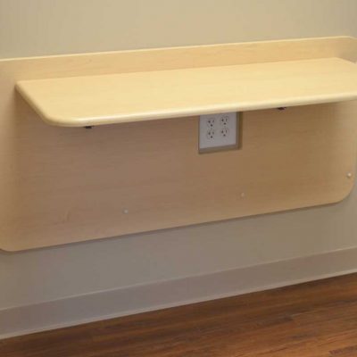 Contact lens training, wide drop-leaf table.