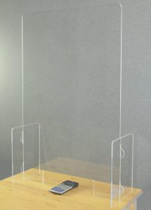 Enviro-Guard. Ideal for Reception, Consulting, Contact Lens, Point of Sale, and more. Sizes available for seated or standing positions (see sizes below). Made in NC with American-made materials. Choice of solid front or 3” tall transaction cutout (shown). 1/4” thick clear acrylic. Easy assembly—locking tabs, no tools! Custom sizes available.