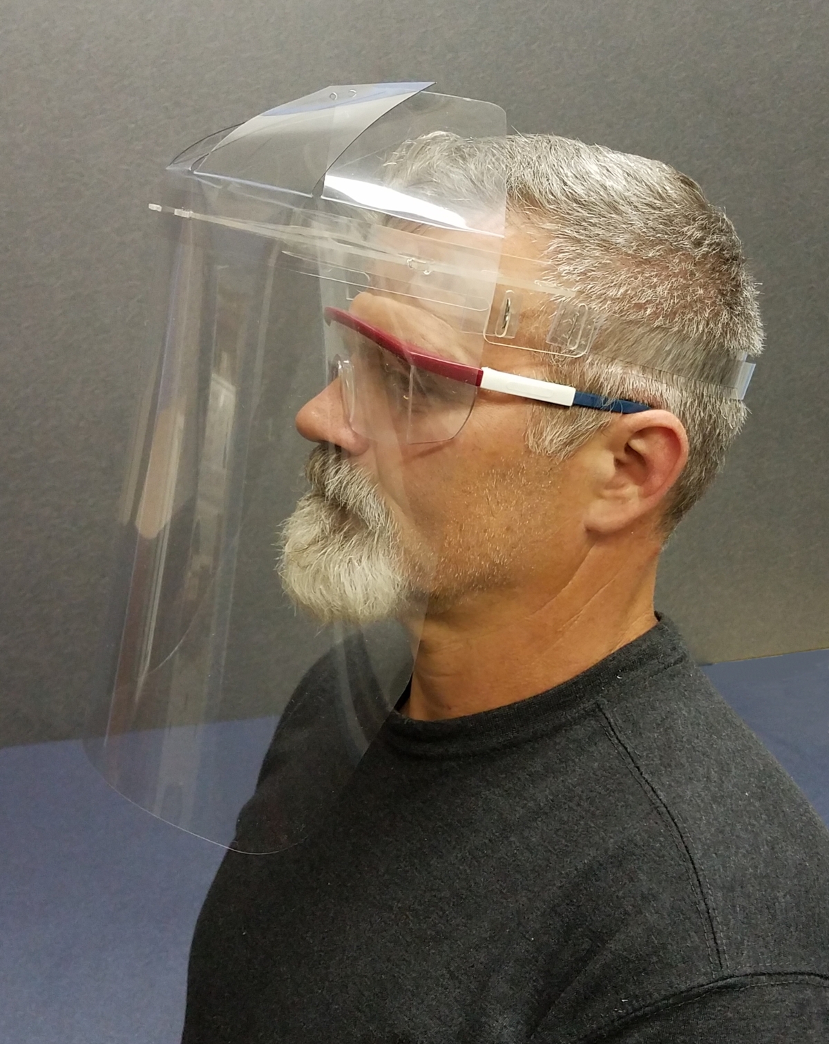 Face Shield for Loupes with lightweight vented frame. Shown with optional "crown" shield (coming soon).